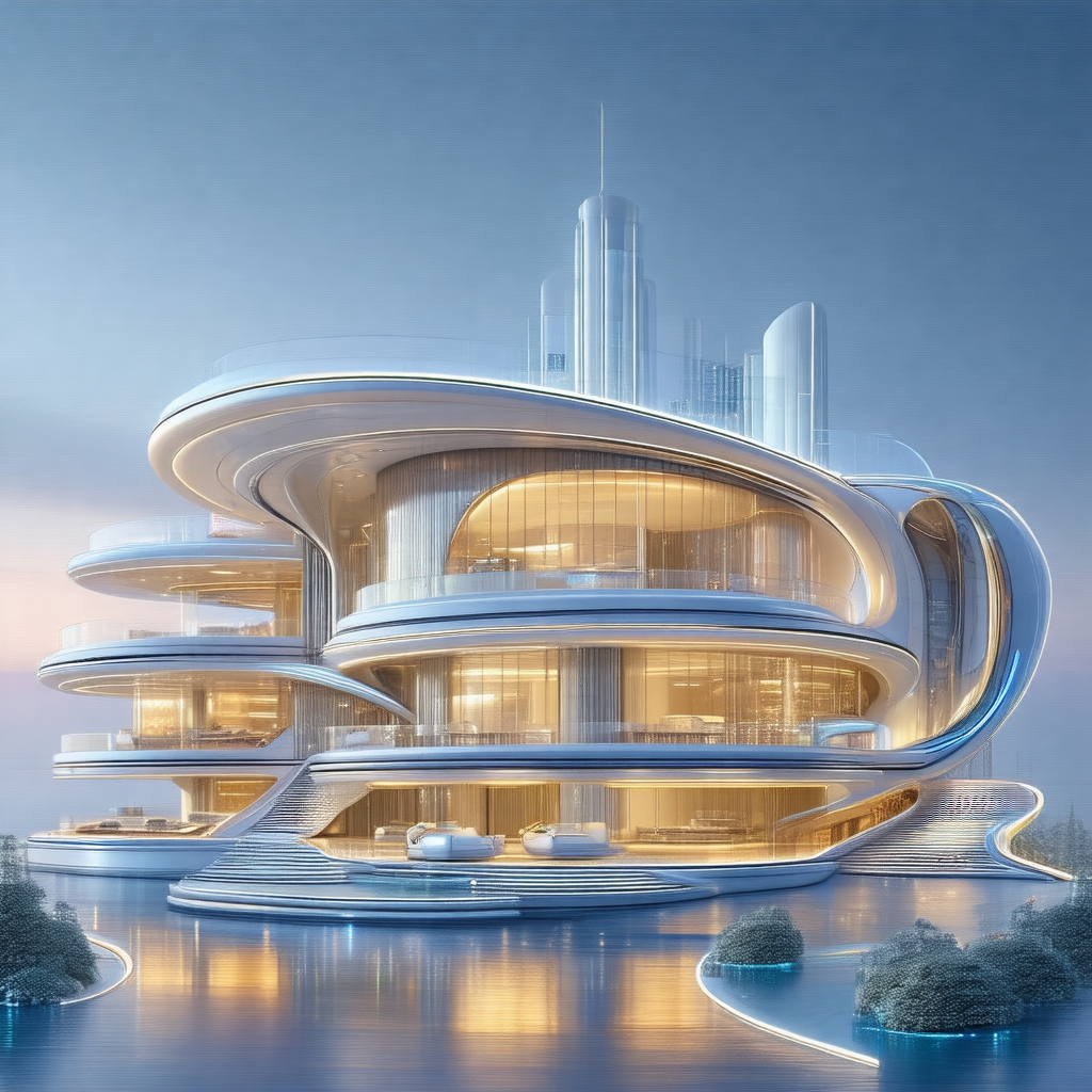 Large, futuristic building with a curved design
