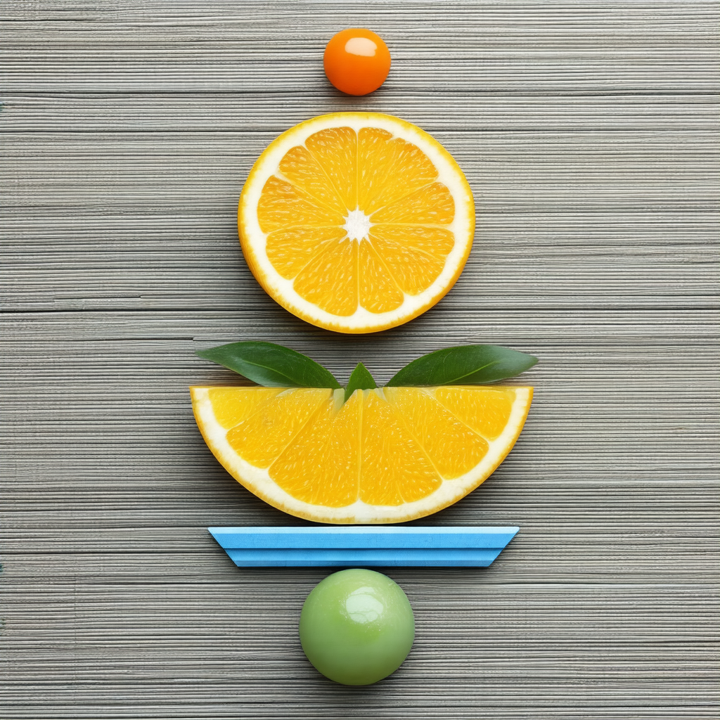 Close-up of a fruit arrangement on a wooden table
