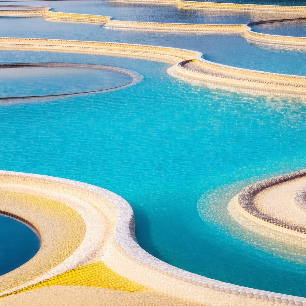 Large body of water, possibly a swimming pool, with a blu...