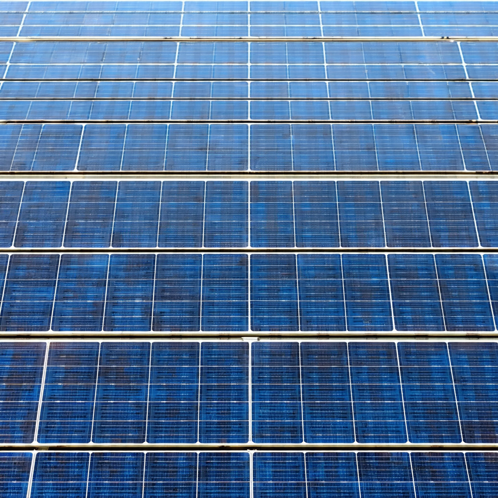 Large solar panel with a blue tint, which is mounted on a...