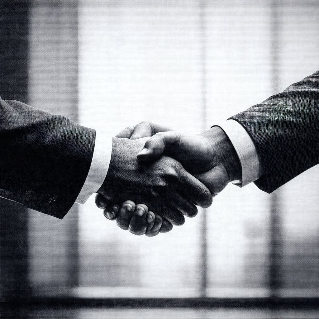 Two men shaking hands in a professional setting