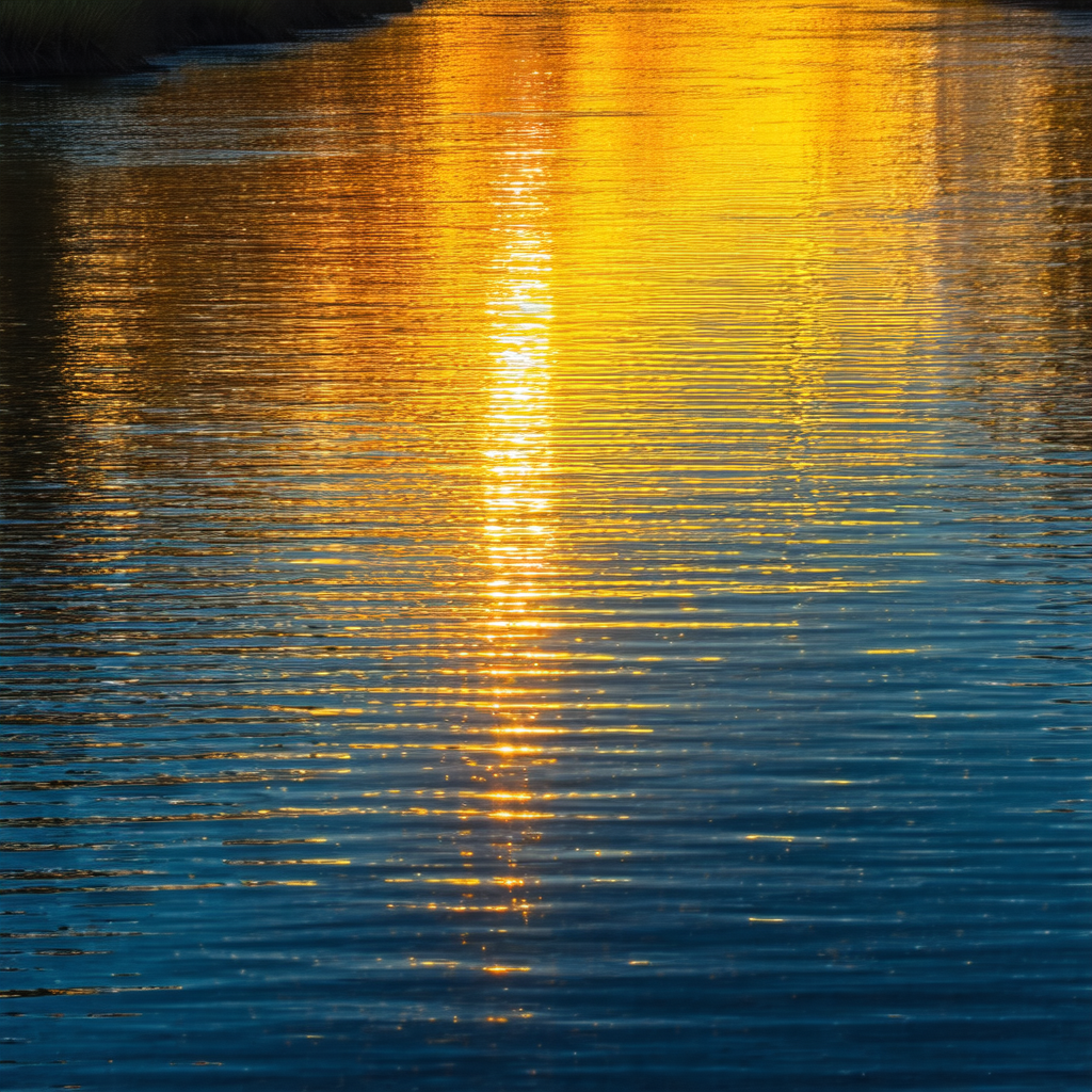 Serene lake with a beautiful sunset in the background