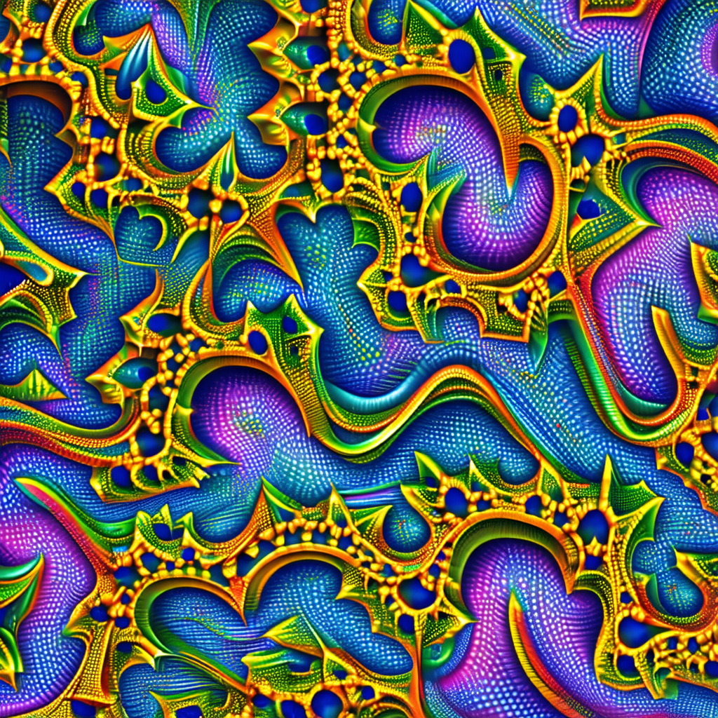 Colorful, abstract artwork featuring a swirling pattern o...