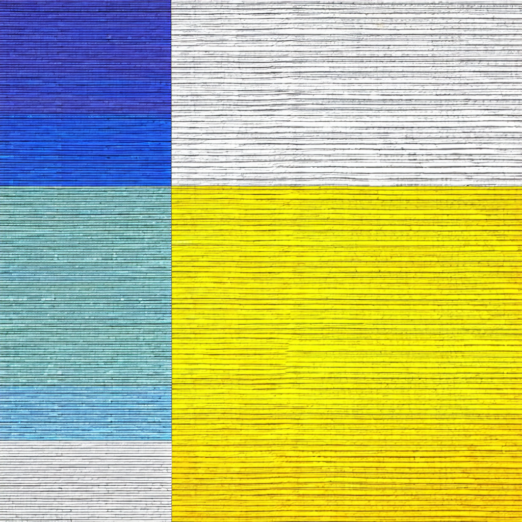 Yellow and blue striped fabric, possibly a wall hanging o...