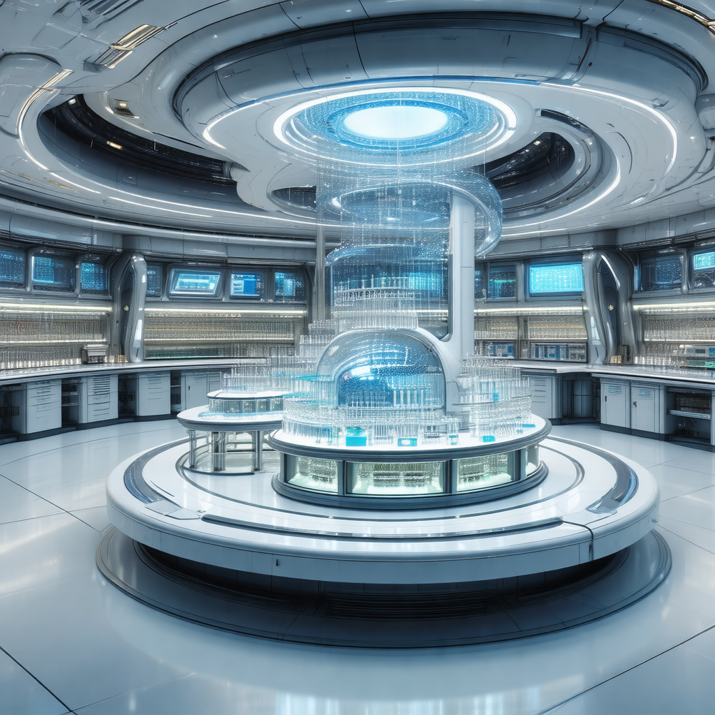 Large, futuristic room with a circular centerpiece