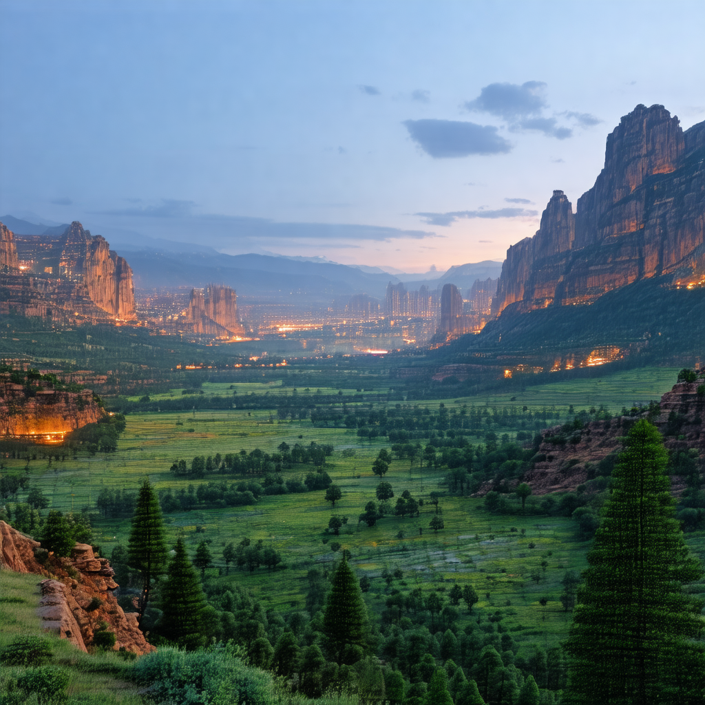 Beautiful landscape with a lush green valley and a mounta...