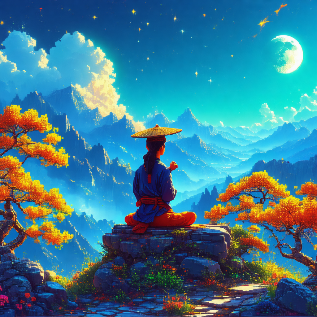 Woman sitting on a rock in a beautiful mountainous landscape