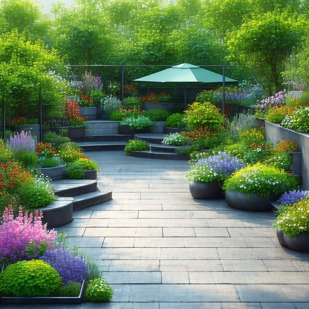 Beautiful garden with a variety of flowers and plants