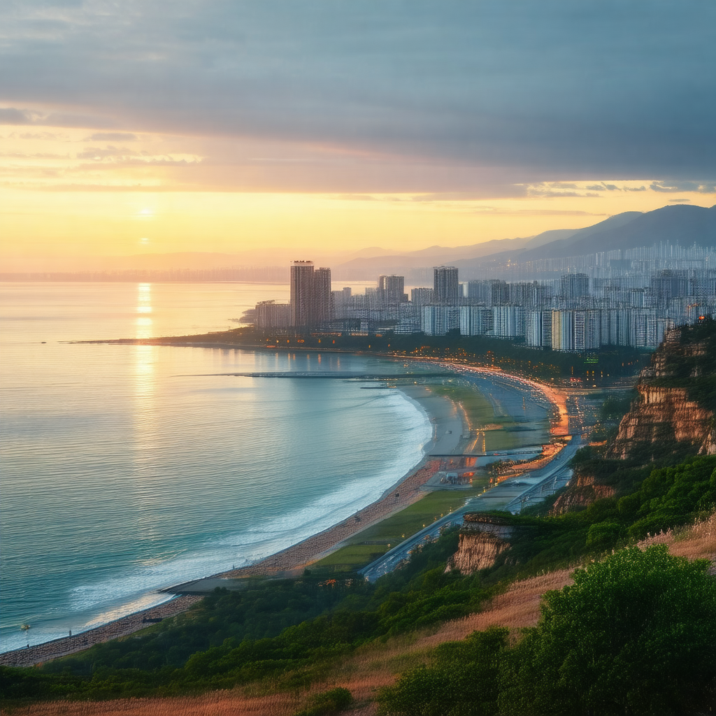Captures a beautiful sunset over a large body of water, w...