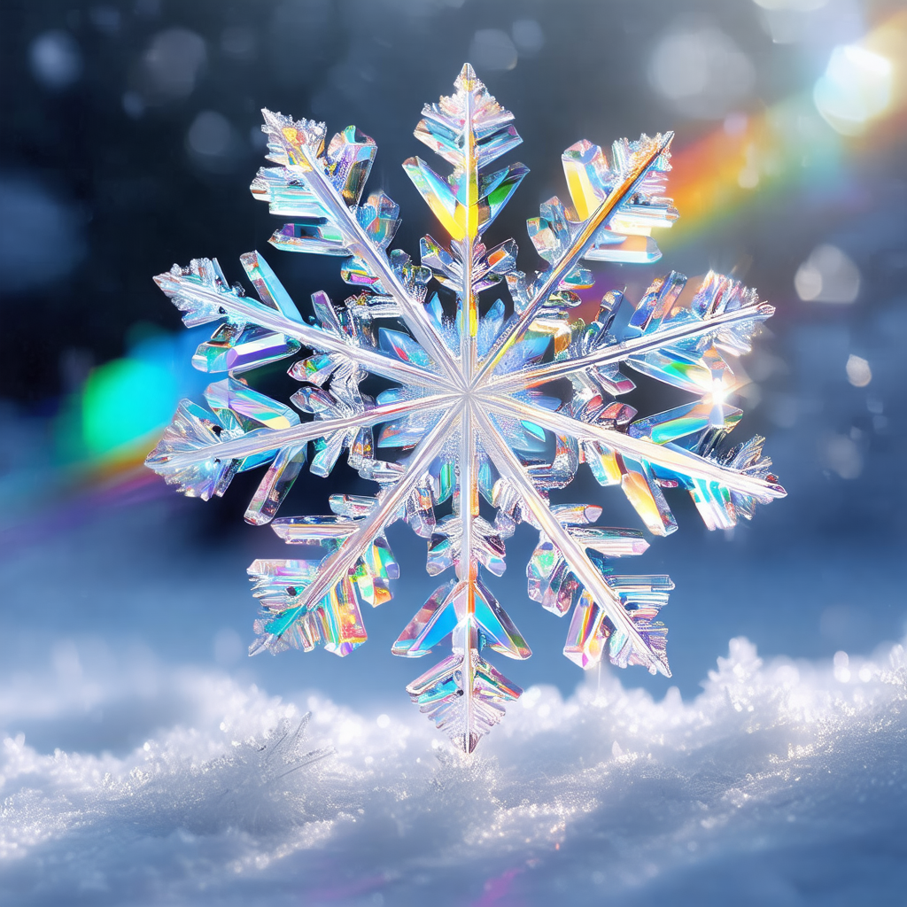 Beautiful snowflake made of crystals, sitting in a snowy ...