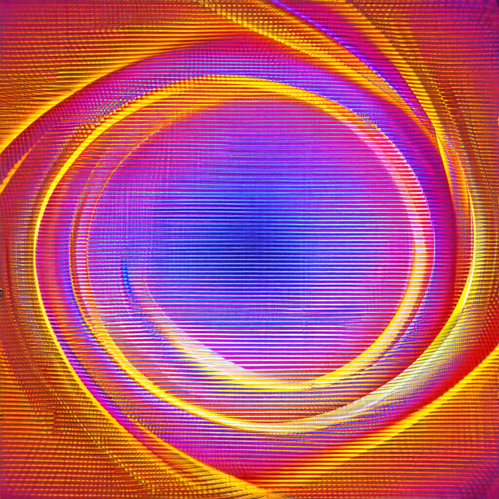 Colorful, abstract art piece featuring a large, circular ...