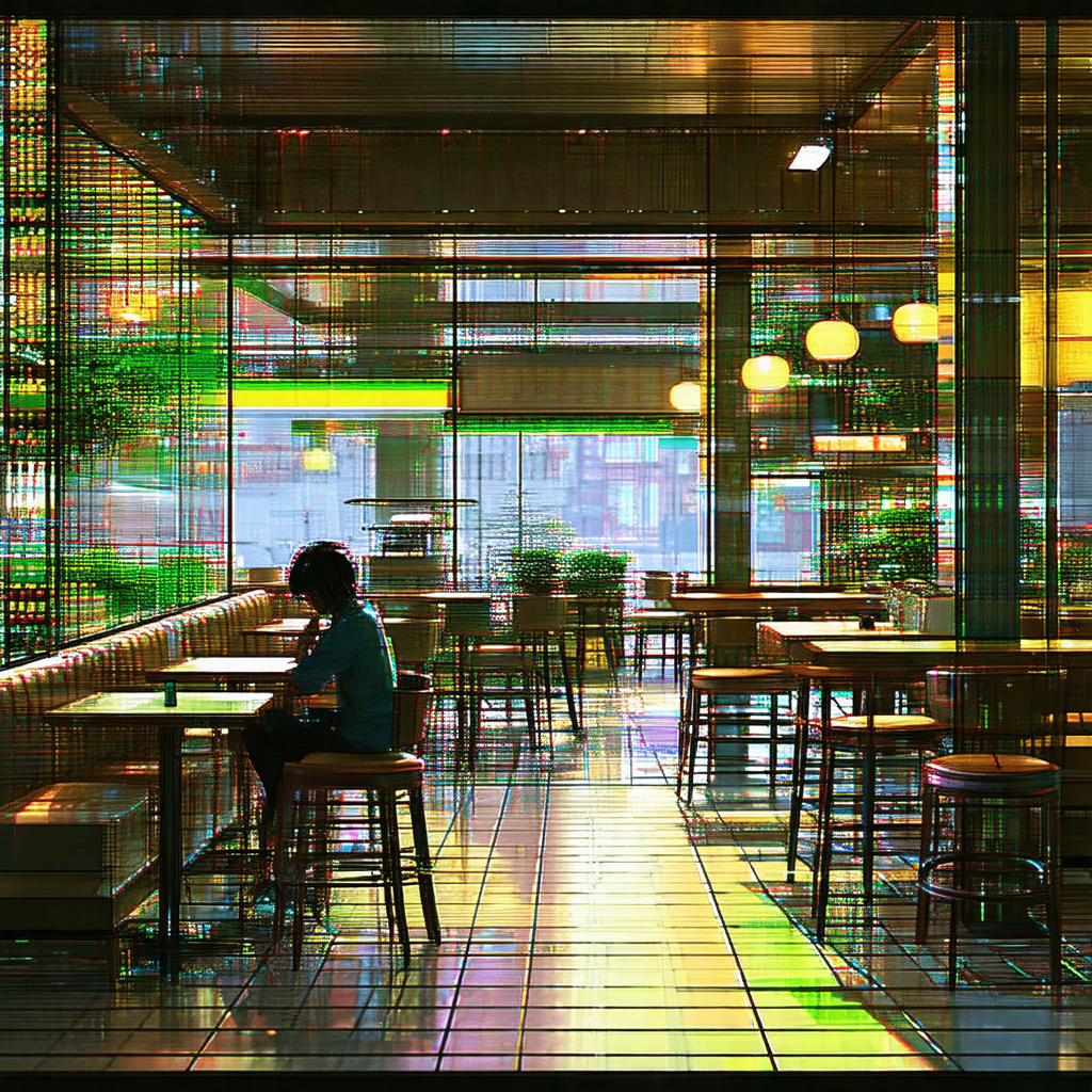 Colorful, artistic representation of a restaurant