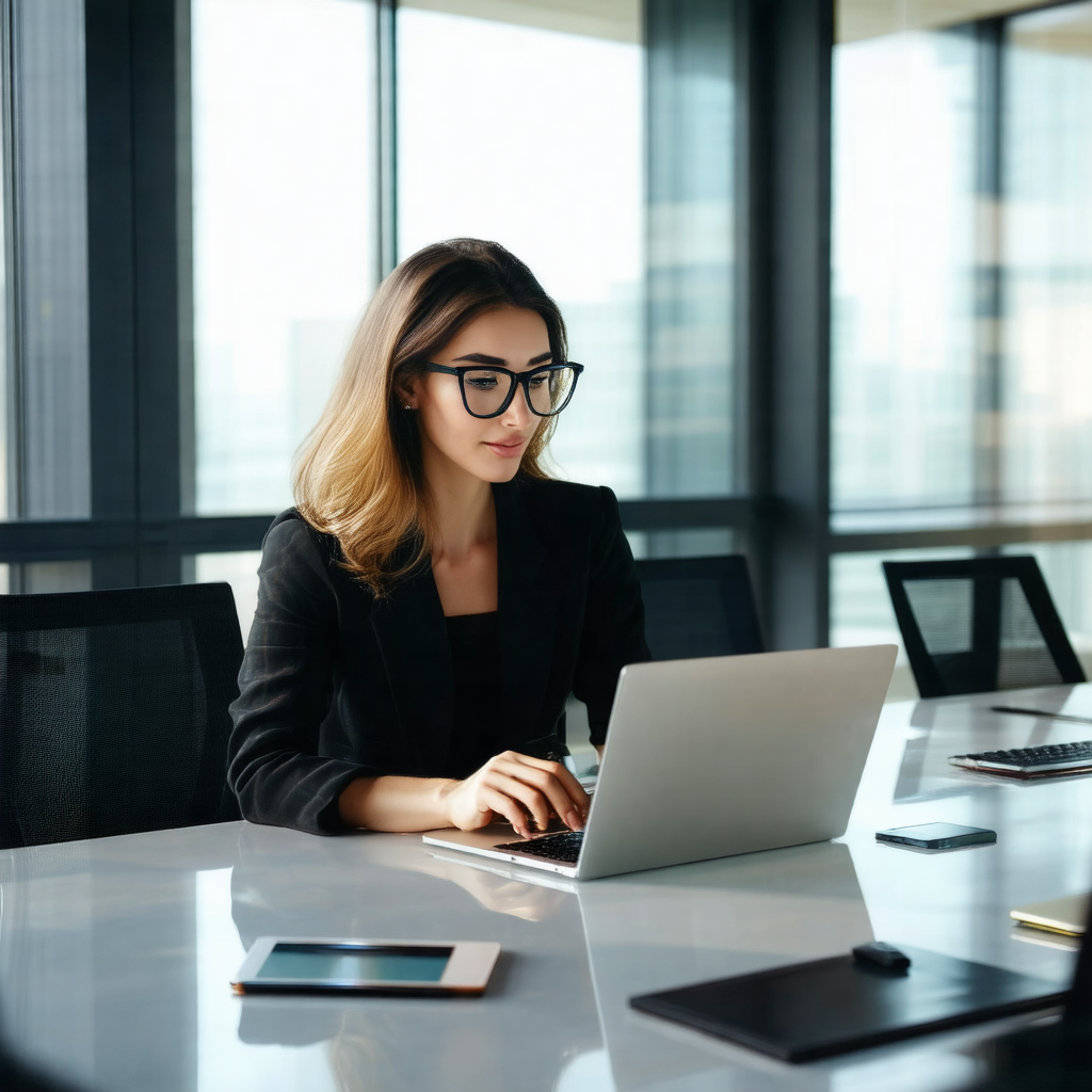 Woman sitting at a desk in an office setting
