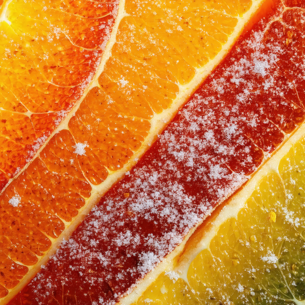 Close-up of a colorful fruit, possibly a tangerine or an ...