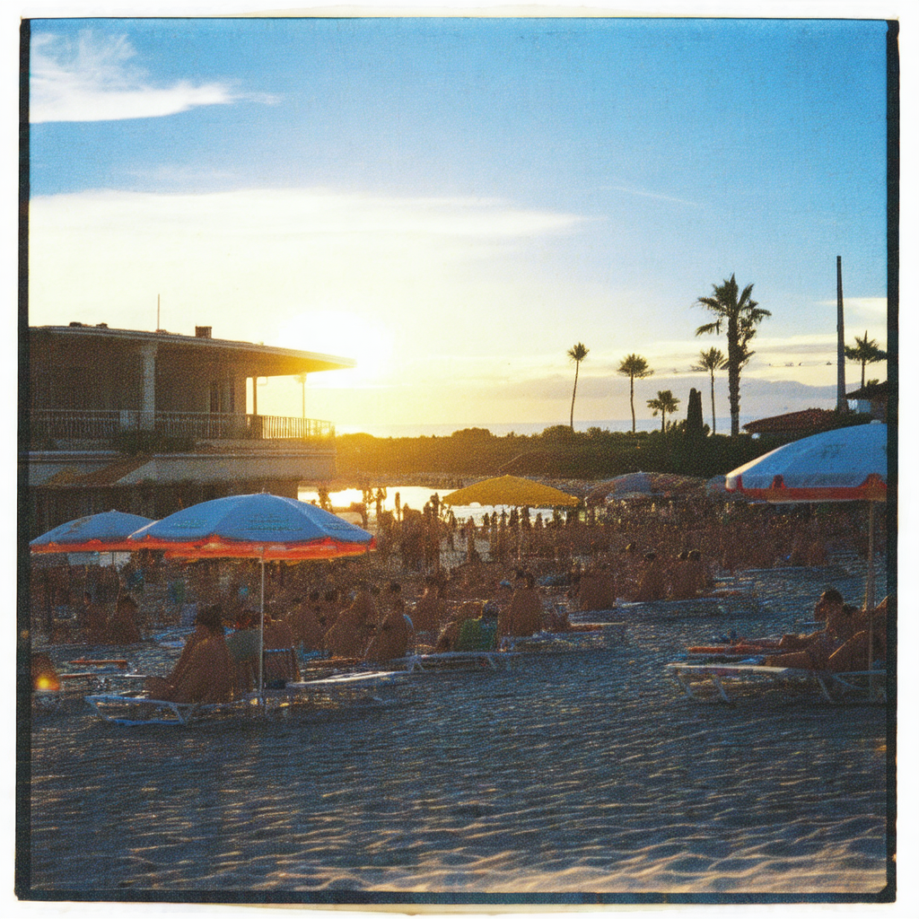 Lively beach scene with a large crowd of people enjoying ...