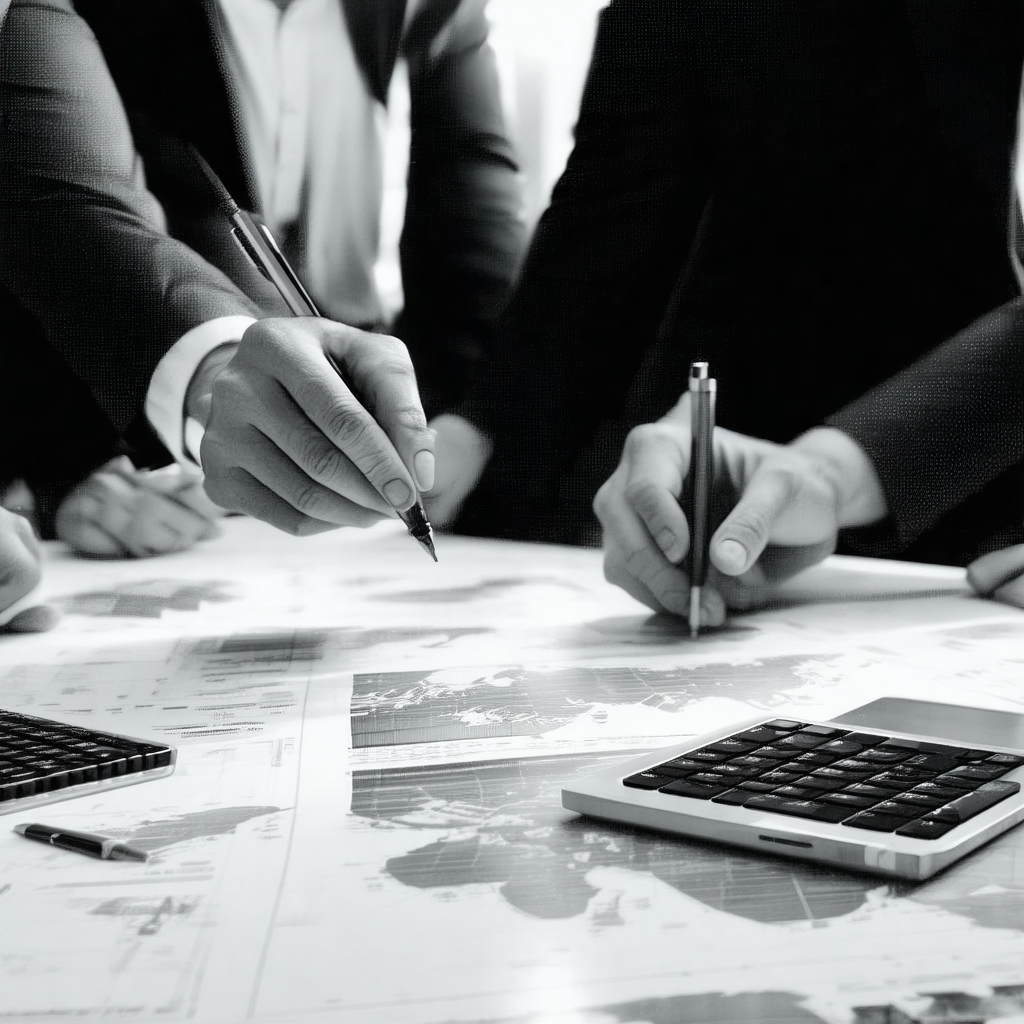 Group of men sitting around a table, working on a project...