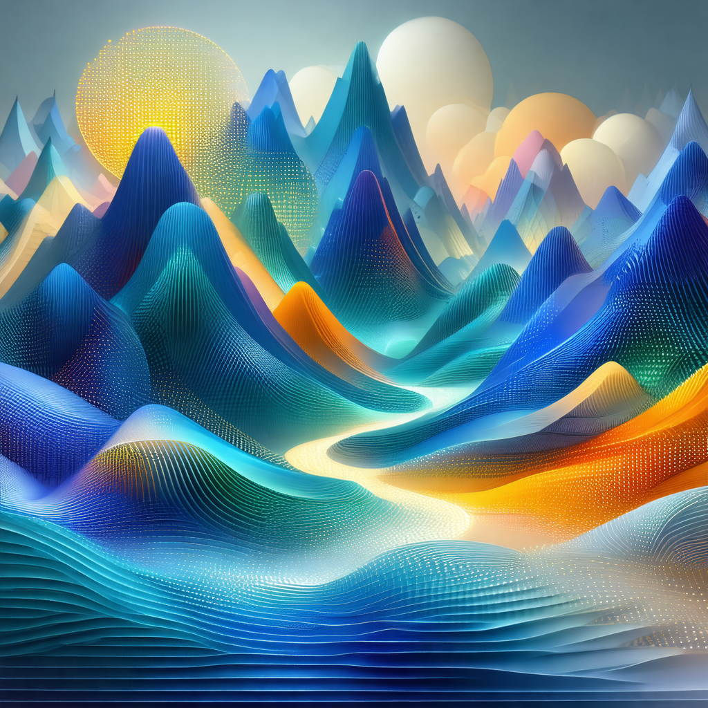 Mountainous landscape with a vibrant blue and orange colo...