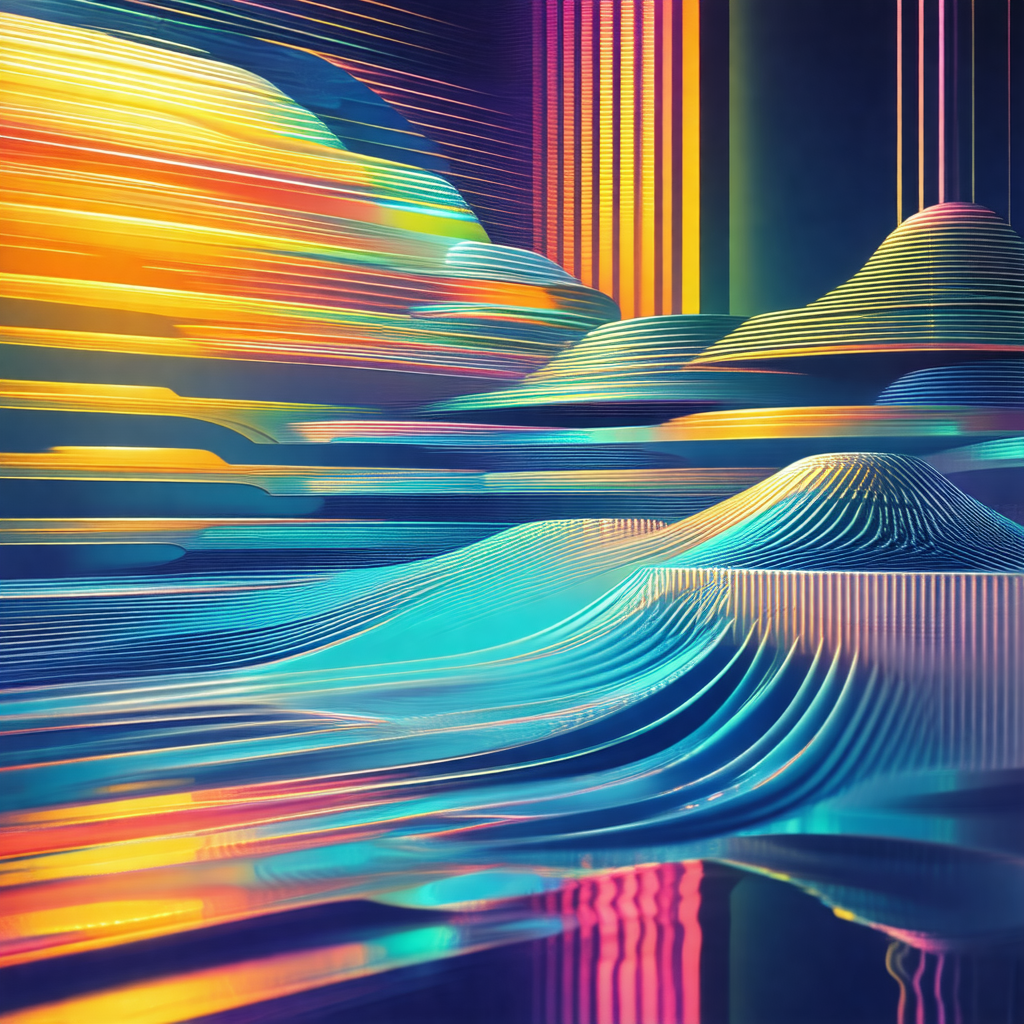 Colorful, abstract painting of a mountainous landscape