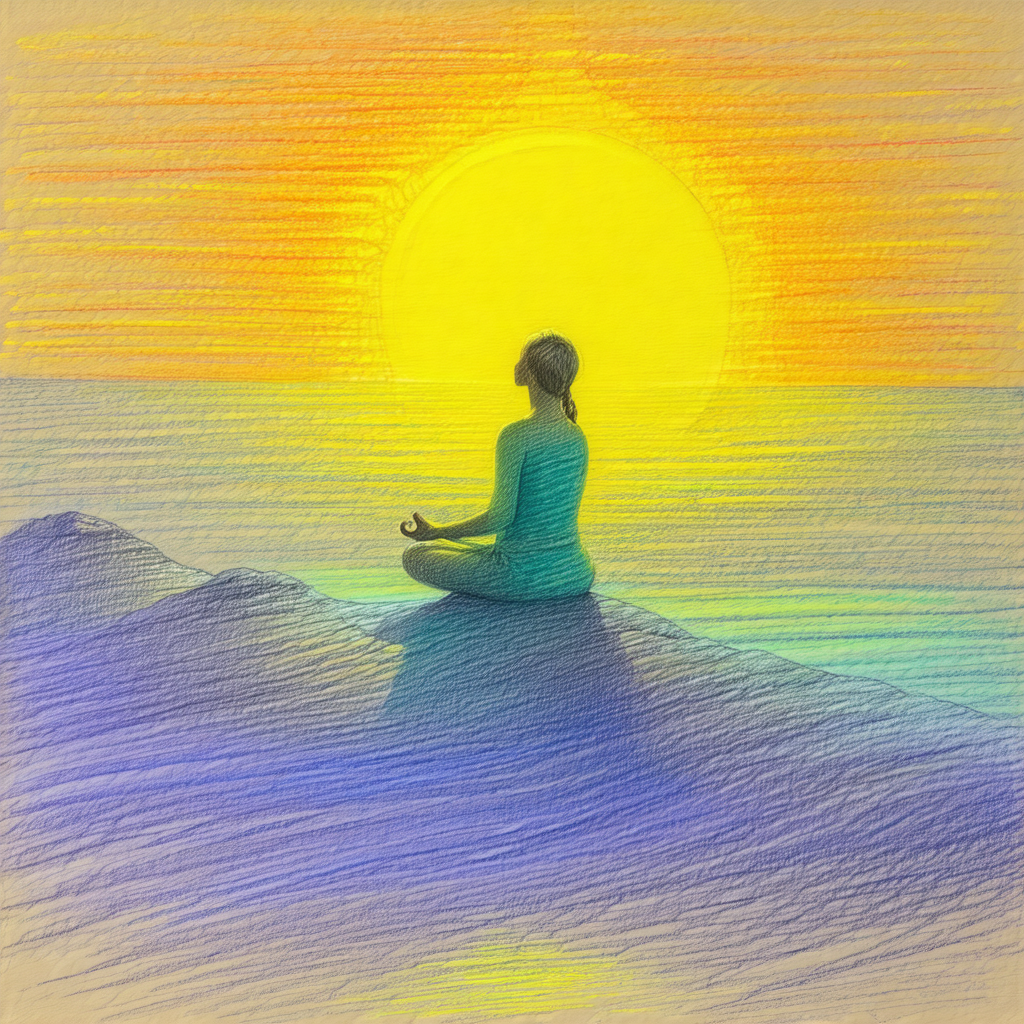 Woman sitting on a rock, facing the sunset