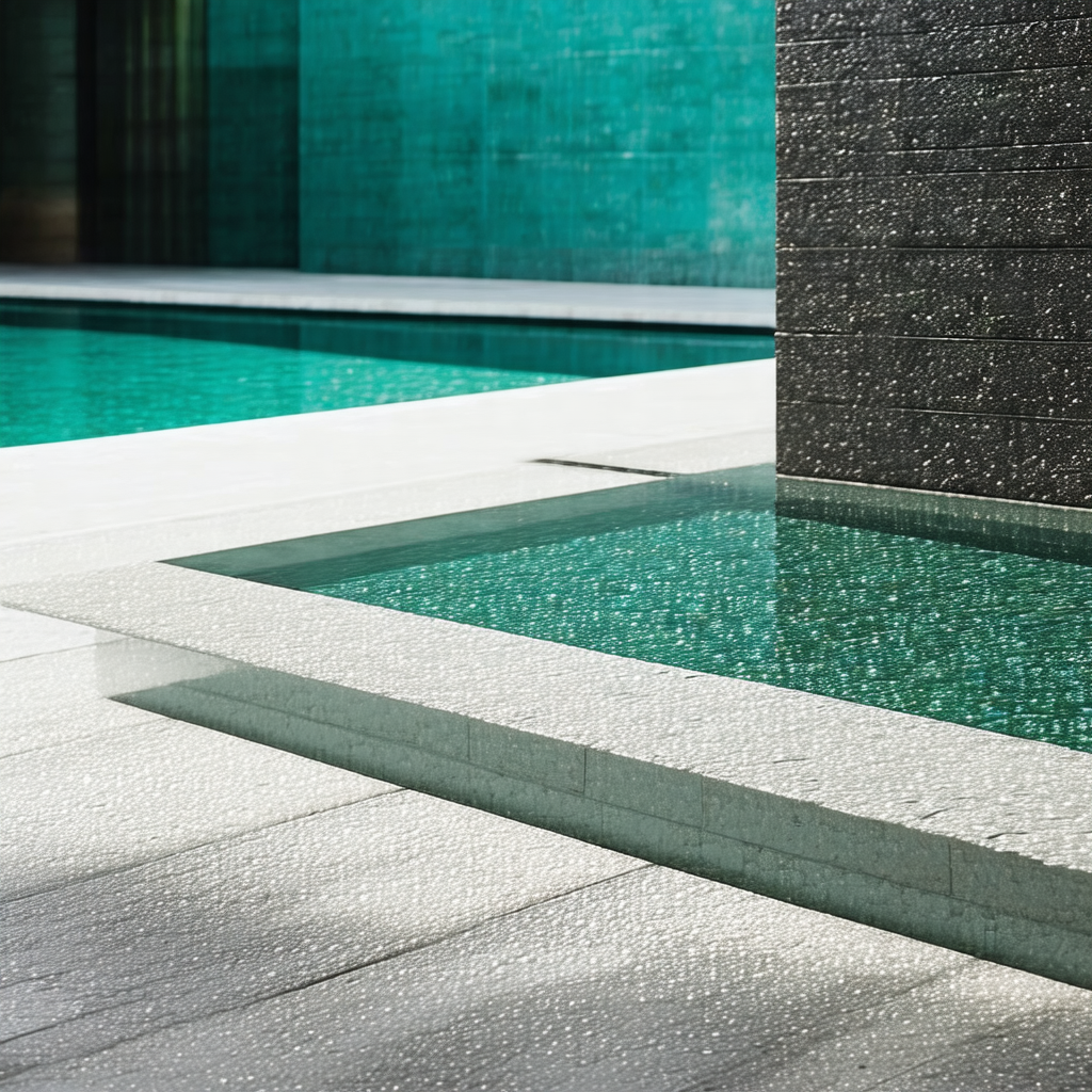 Large swimming pool with a blue tiled floor