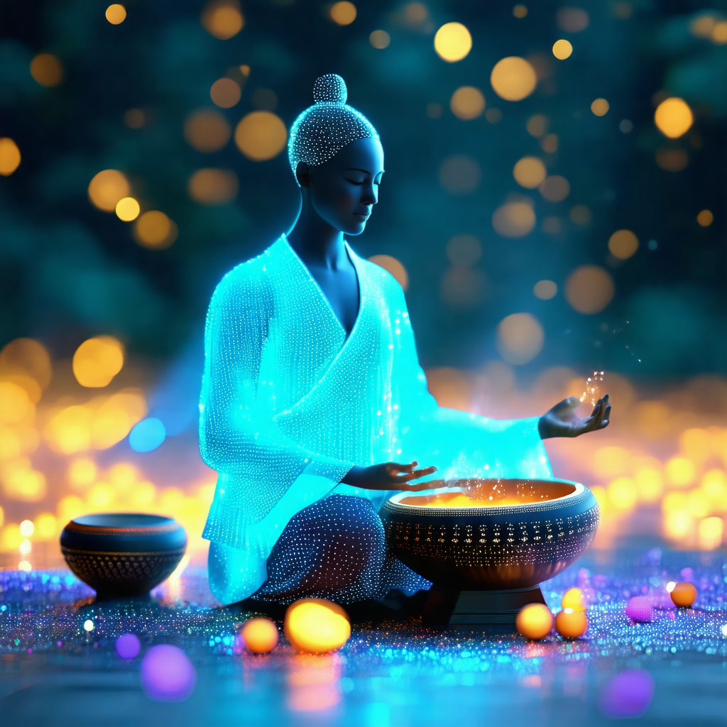 Woman sitting on the ground, surrounded by a beautiful an...