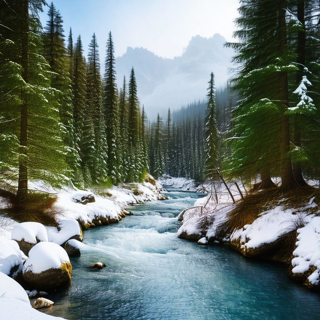 Serene scene of a river flowing through a forest