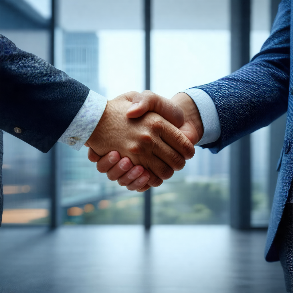 Two men shaking hands in a professional setting