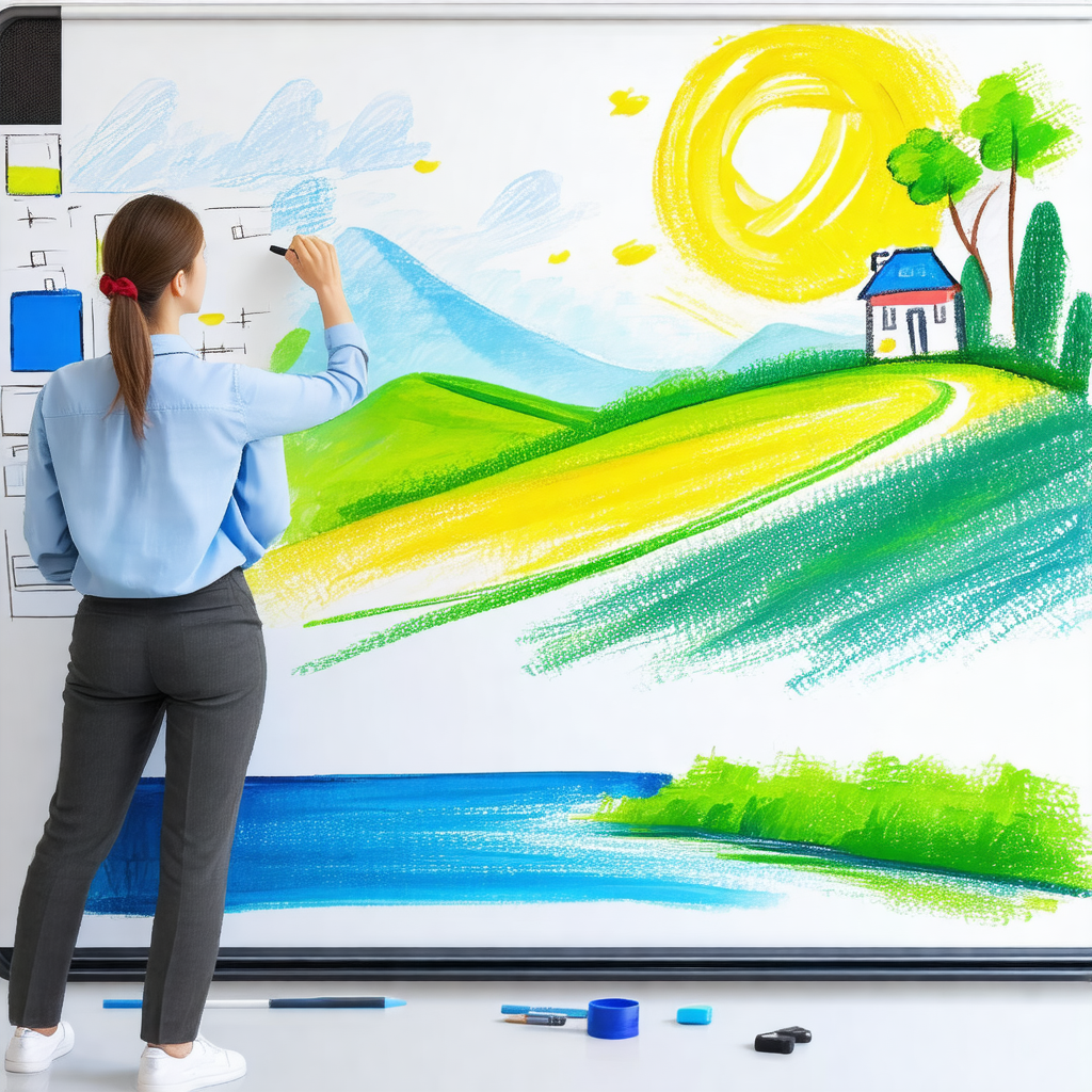 Woman standing in front of a whiteboard, drawing a pictur...