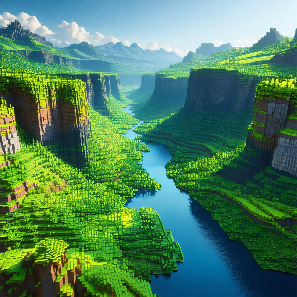 Computer-generated, 3d model of a river flowing through a...