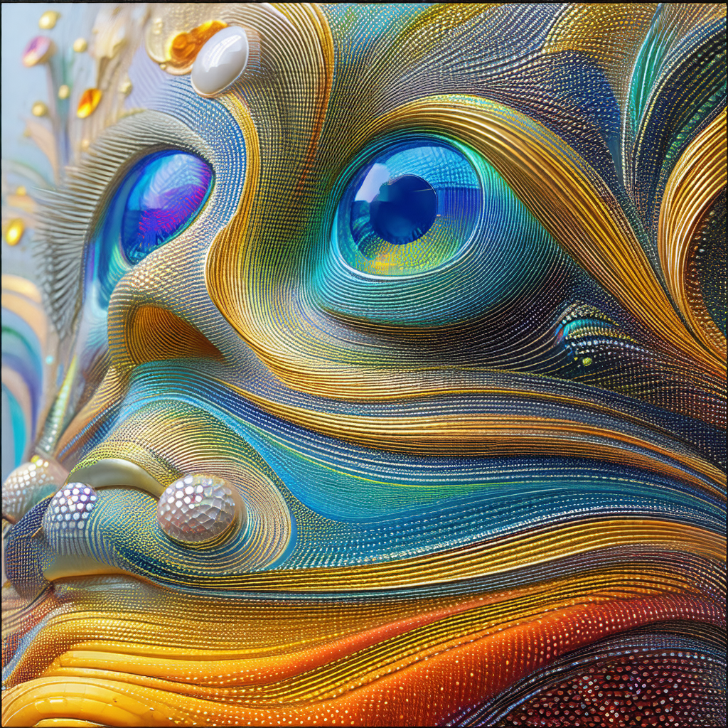 Large, intricately designed head with a mix of blue, yell...
