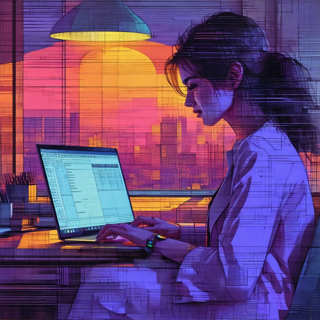 Woman sitting at a desk, working on her laptop