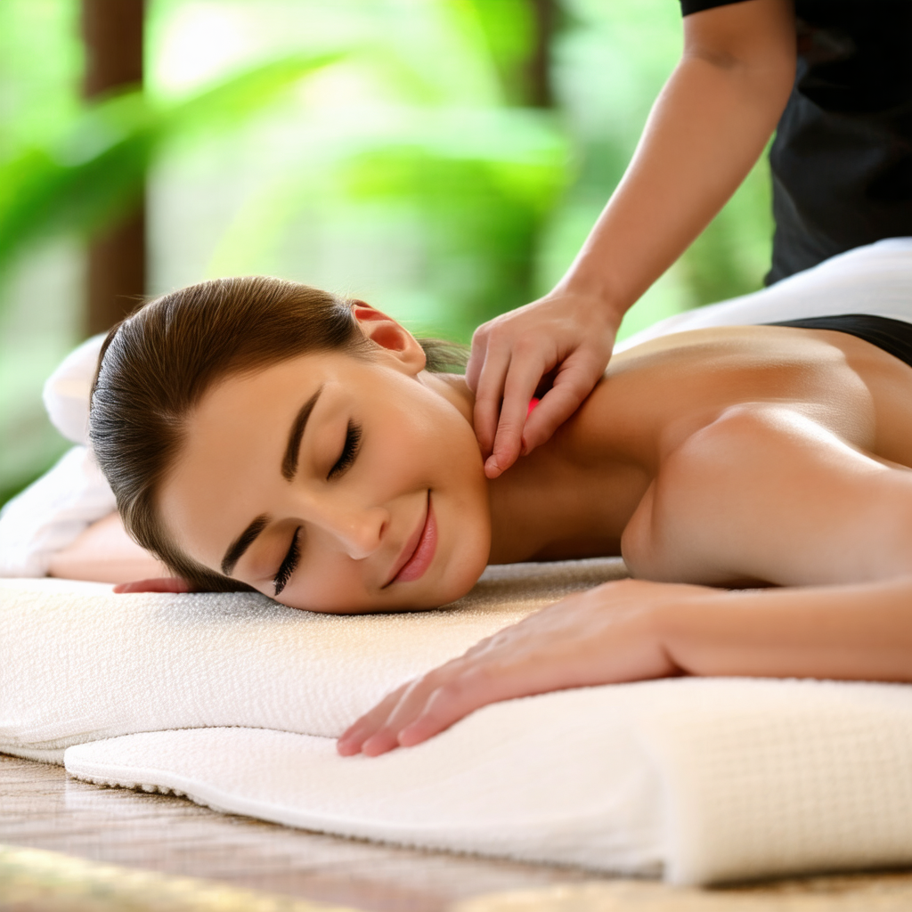 Woman lying on a massage table, receiving a relaxing massage