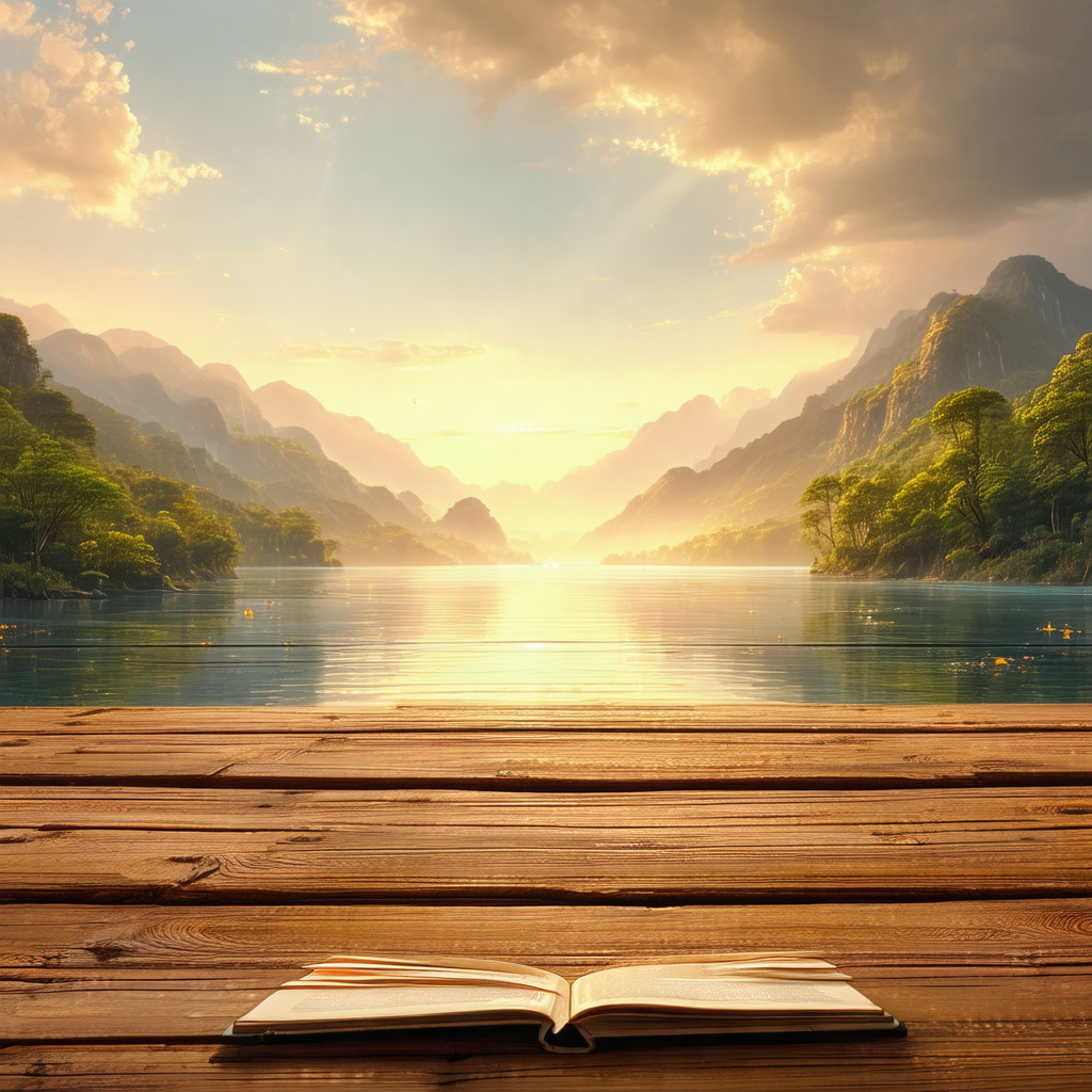 Serene scene of a lake with mountains in the background