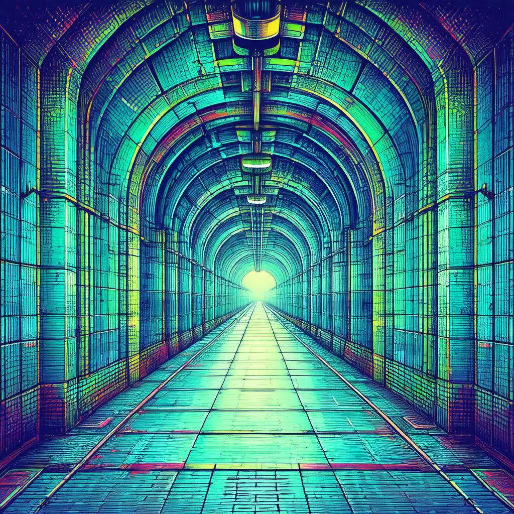 Colorful, artistic depiction of a tunnel