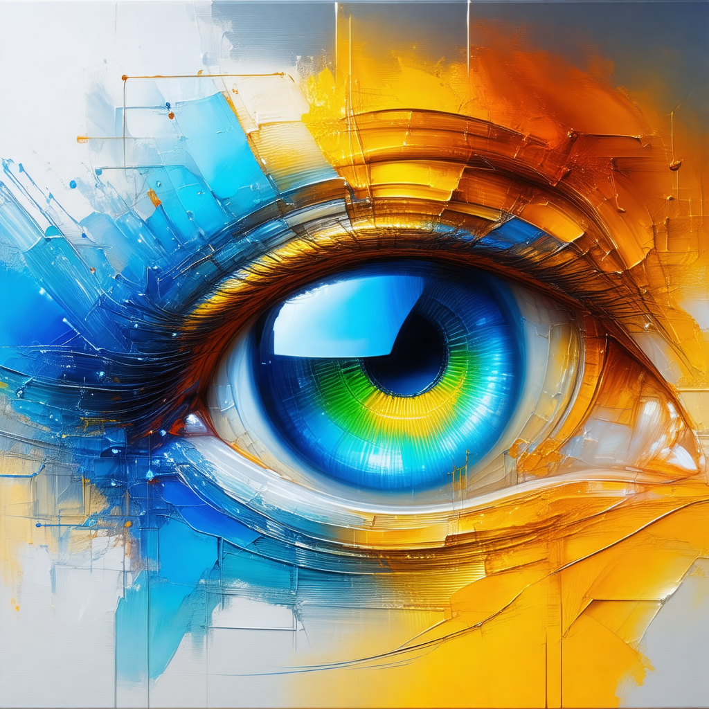 Close-up of a person's eye, with a vibrant blue and yello...