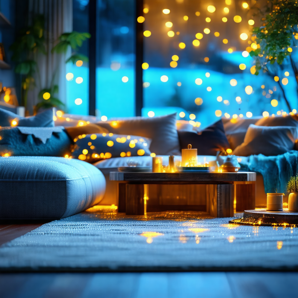 Cozy living room with a blue couch and a chair placed in ...