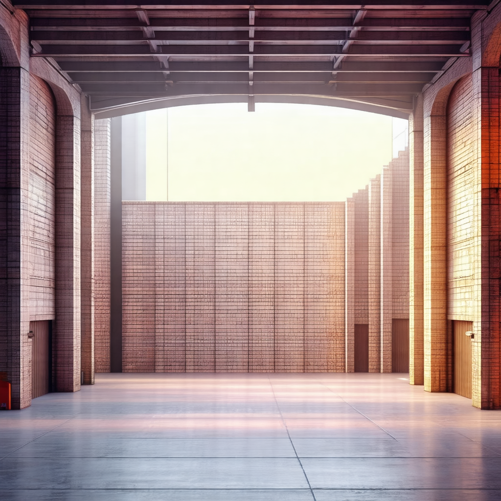 3d rendering of a large brick building with a high ceiling