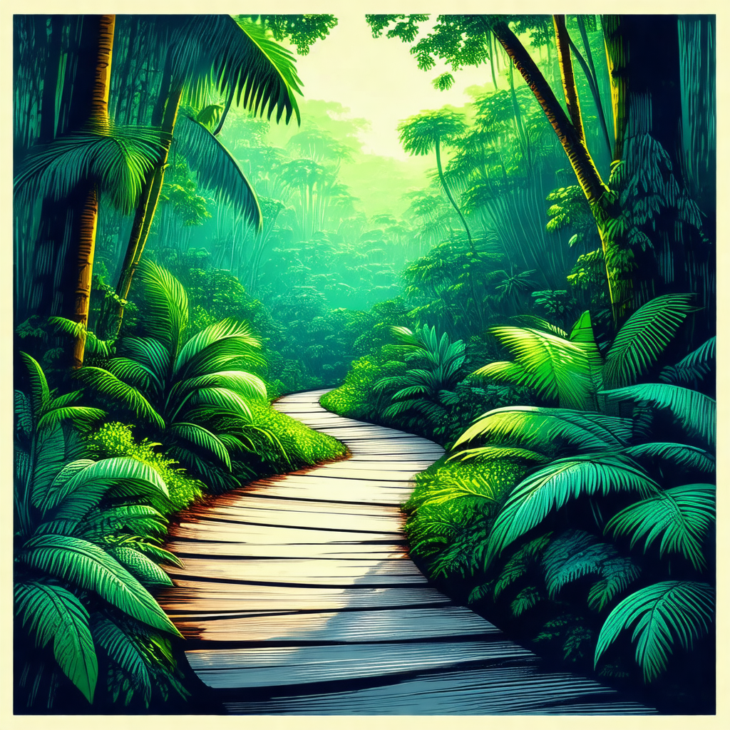 Lush green forest with a dirt path running through it