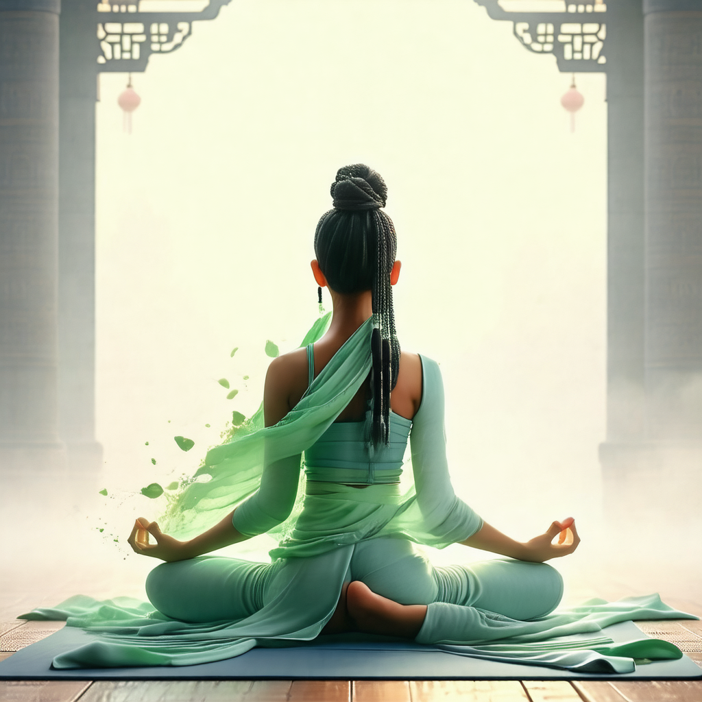 Woman sitting on the floor in a serene environment