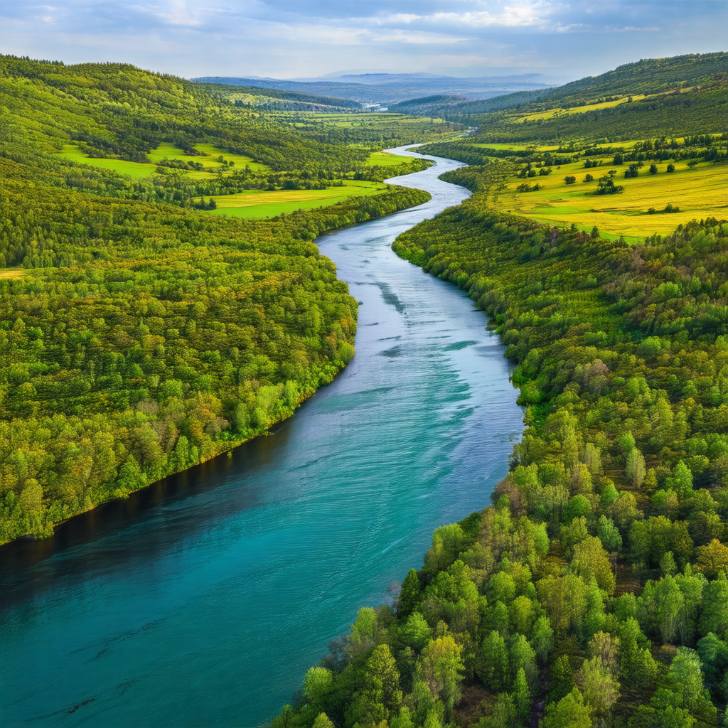 Beautiful river flowing through a lush green valley