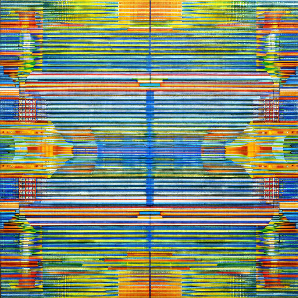 Colorful abstract painting featuring a blue and yellow co...