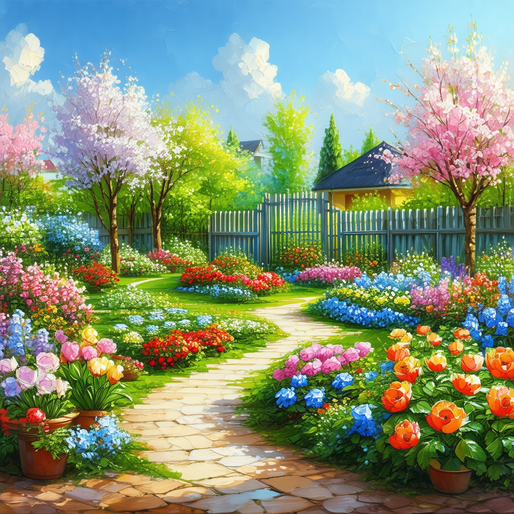 Beautiful garden with a pathway leading through it