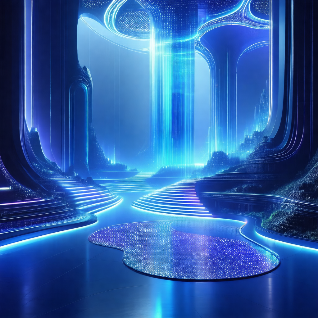 Futuristic scene with a blue and purple color scheme