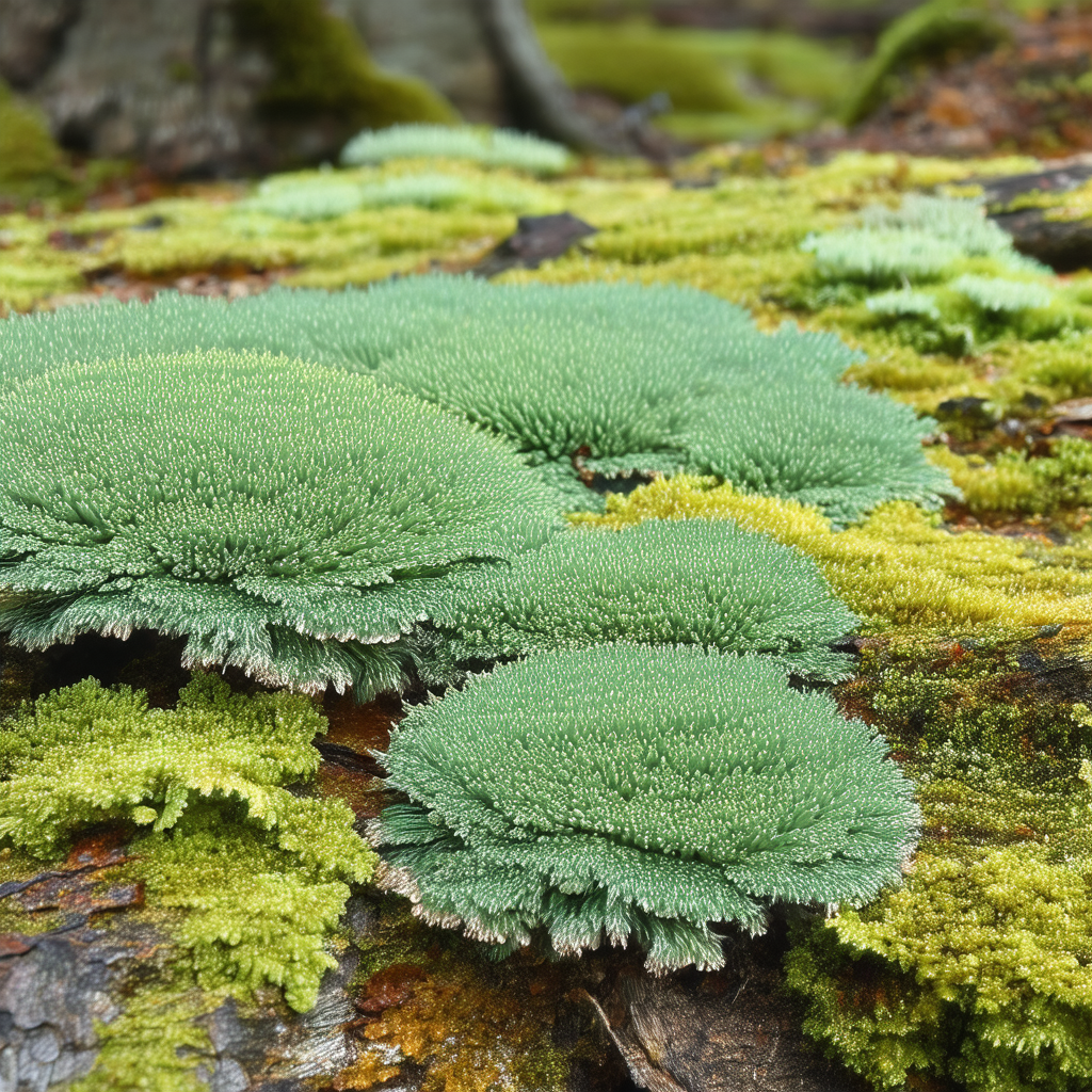 Mossy tree branch with a variety of mosses and lichens gr...