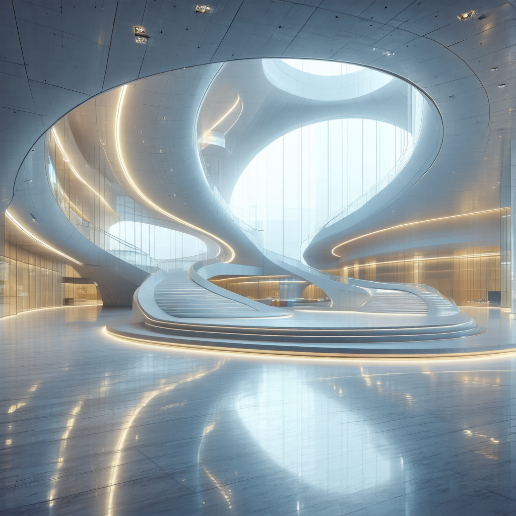 Large, modern building with a curved, white structure tha...