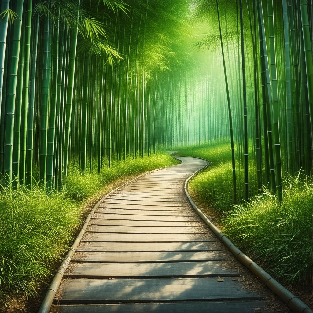 Pathway surrounded by a lush green forest