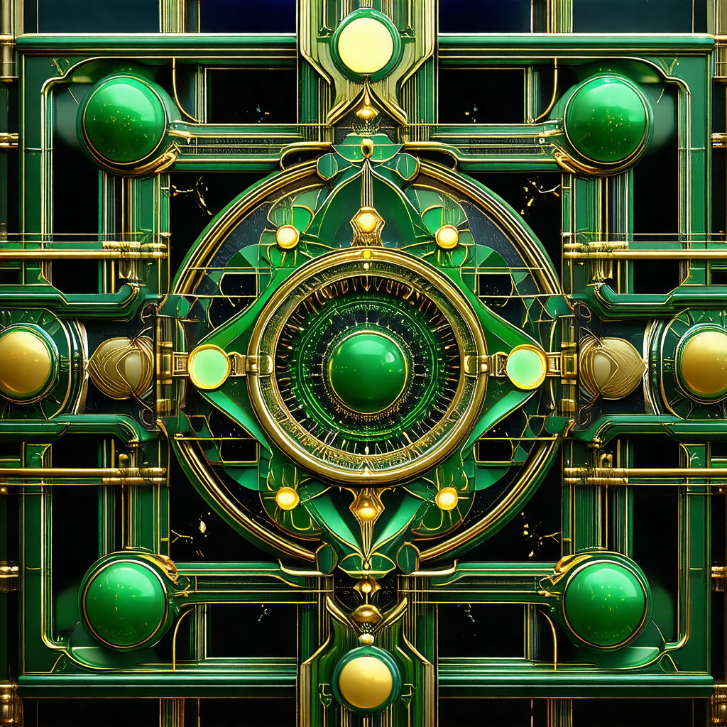 Large, intricate, and colorful green and gold clock