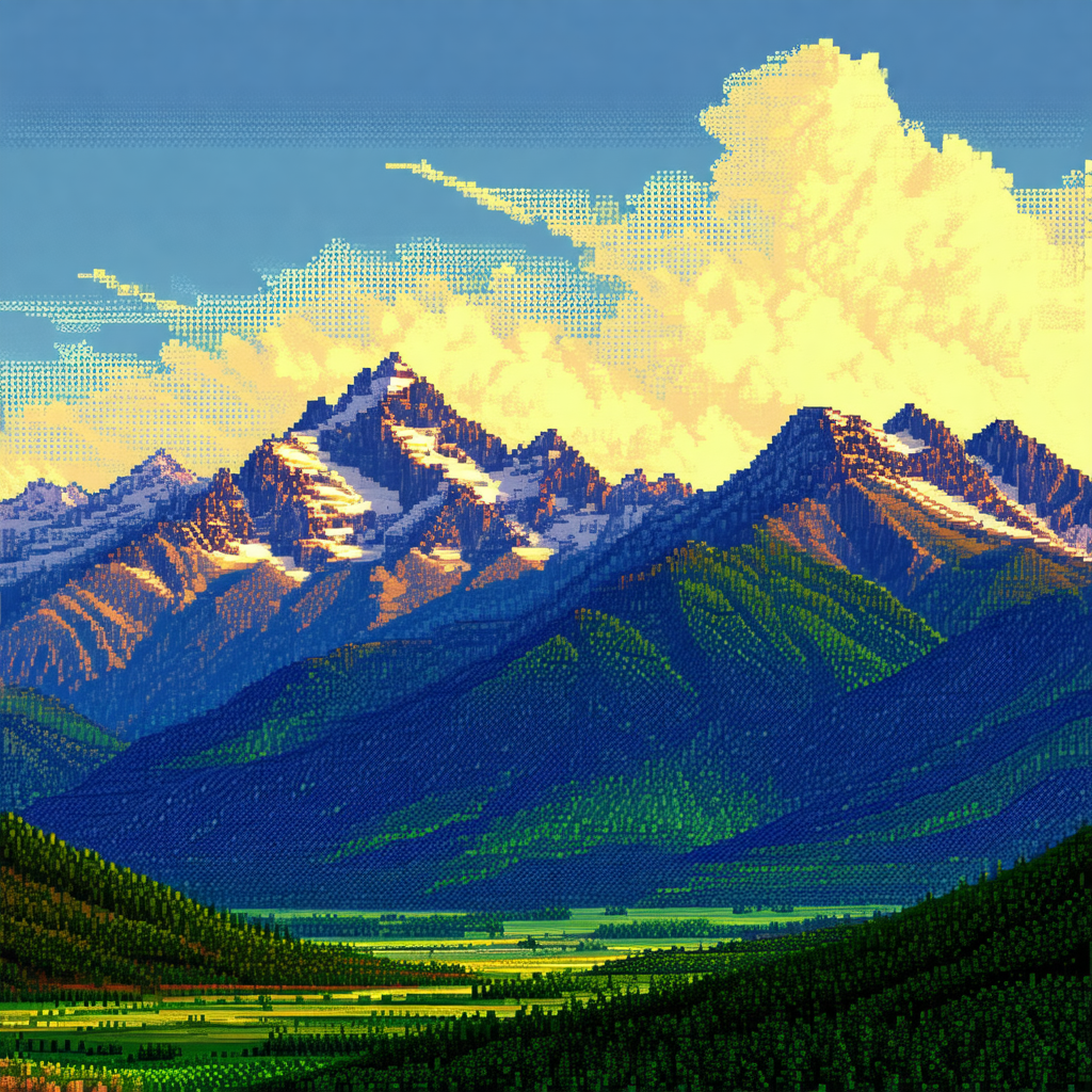 Beautifully rendered digital painting of a mountainous la...