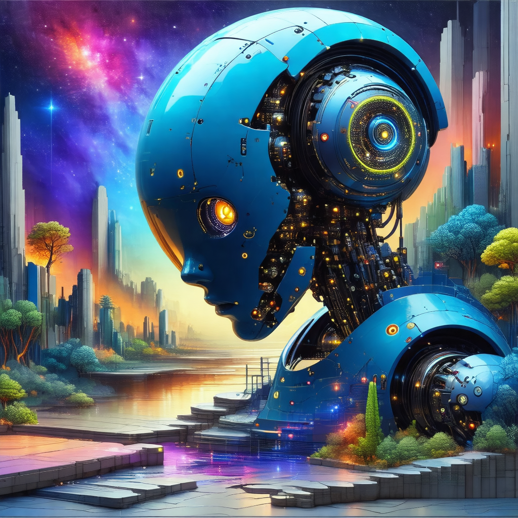 Futuristic robot with a blue and white color scheme