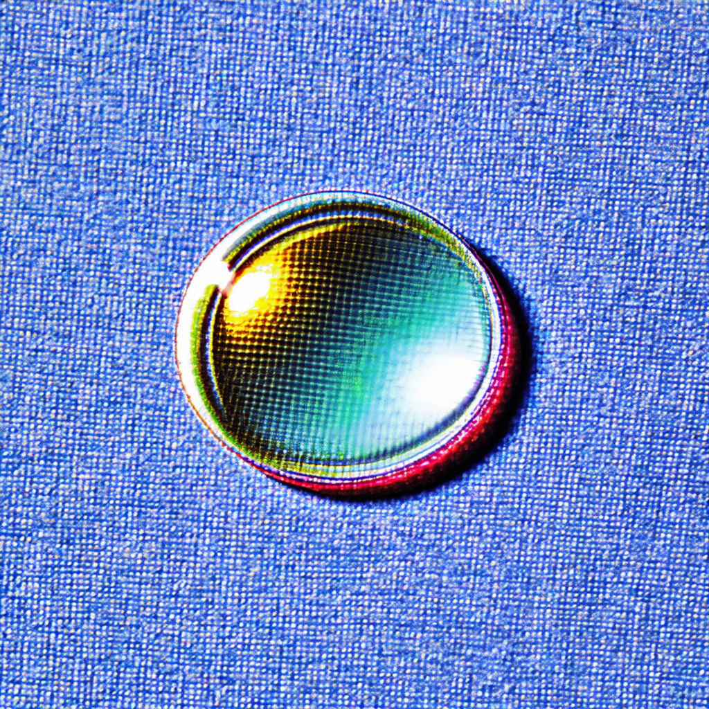 Close-up of a blue surface with a small, circular, reflec...